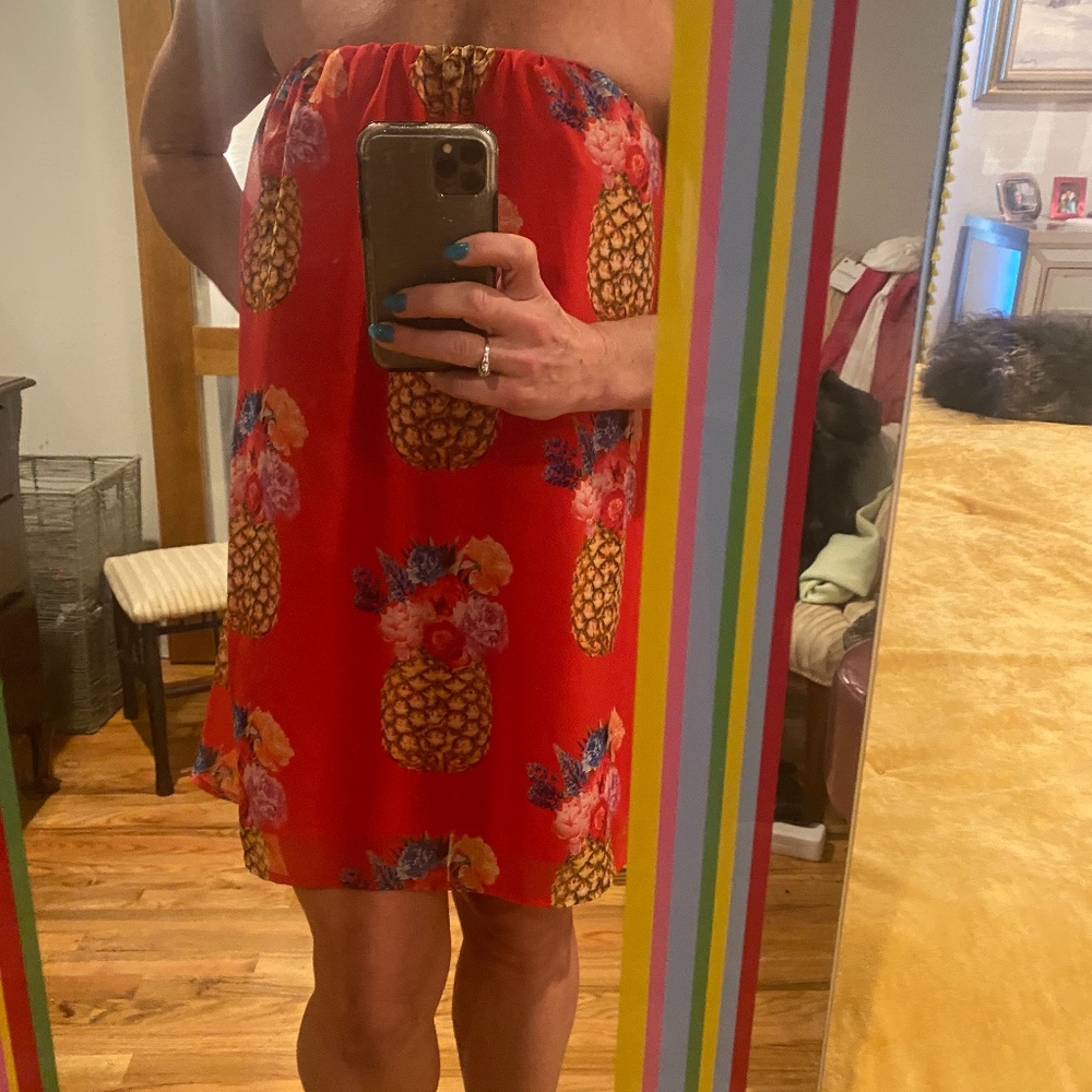 Show me your Mimi strapless pineapple mini dress